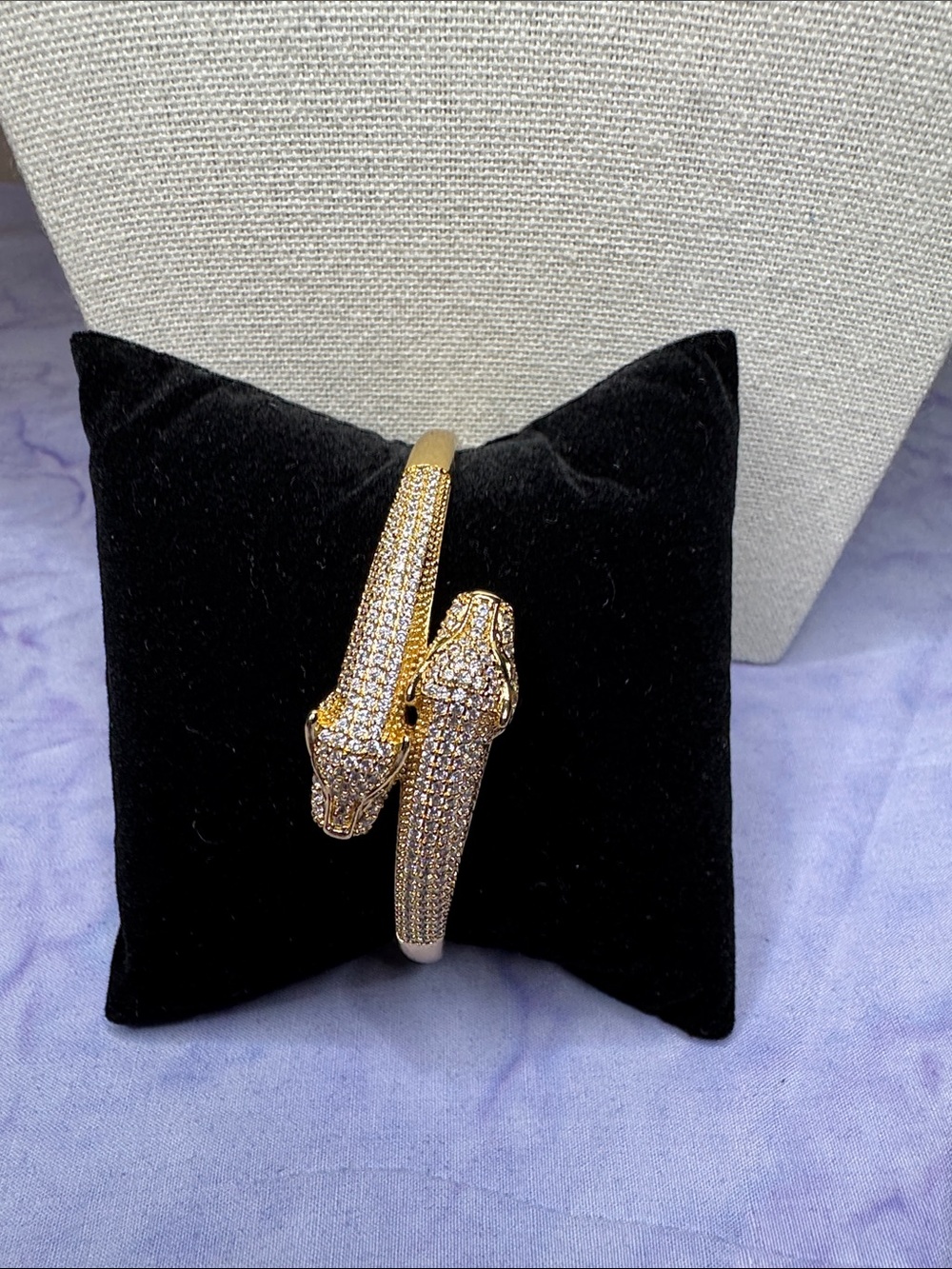 Gold Crystal Panther Head Cuff Bracelet NWOT - Picture 2 of 7